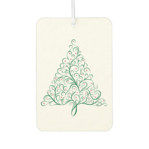 Elegant Red and Green Calligraphy Christmas Tree Car Air Freshener
