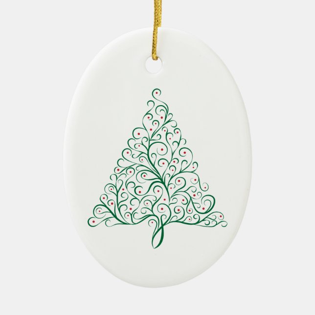 Elegant Red and Green Calligraphy Christmas Tree Ceramic Tree Decoration (Front)