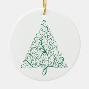 Elegant Red and Green Calligraphy Christmas Tree Ceramic Tree Decoration
