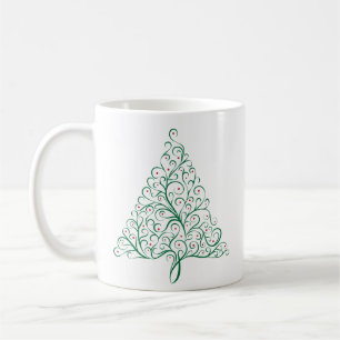 Elegant Red and Green Calligraphy Christmas Tree Coffee Mug