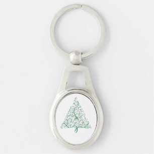 Elegant Red and Green Calligraphy Christmas Tree Key Ring