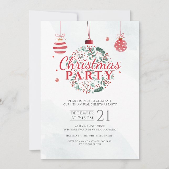 Elegant Red and Green Christmas Holiday Party Invitation (Front)