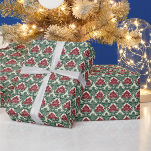 Elegant Red and Green Damask Holiday  Wrapping Paper