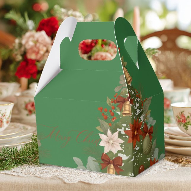 Elegant Red and green Floral Christmas Favour Box (Creator Uploaded)