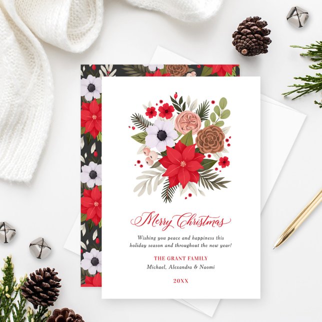 Elegant Red and Green Floral Christmas Greenery Holiday Card (Creator Uploaded)