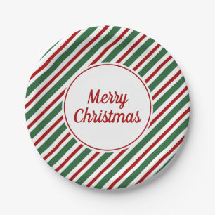 Elegant Red And Green Merry Christmas Paper Plate