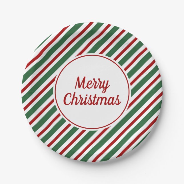 Elegant Red And Green Merry Christmas Paper Plate (Front)