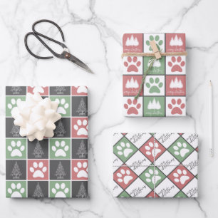 Elegant Red and Green Paw print Christmas pattern  Wrapping Paper Sheet