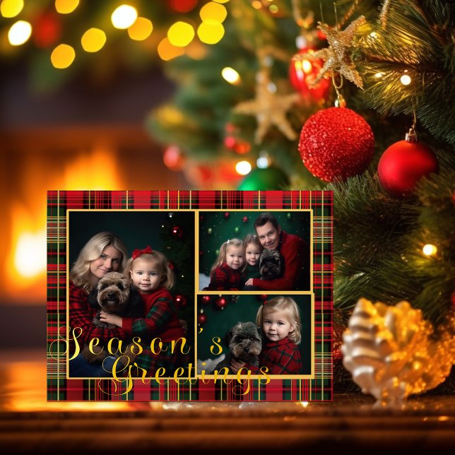  Elegant  Red and Green Plaid Photo Christmas Holiday Card (Christmas Tartan Plaid Red and Green Photo Card)