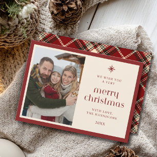 Elegant Red and Green Plaid Tartan Photo Flat Holiday Card