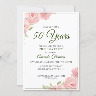 Elegant Red and Green Roses Mother Birthday Invitation