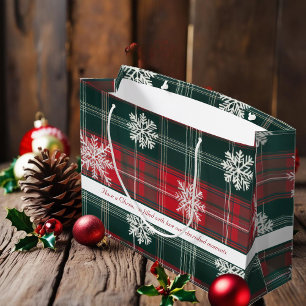 Elegant Red and Green Snowflakes plaid patterns Large Gift Bag