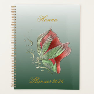 Elegant Red and Green Spiral Notebook Planner