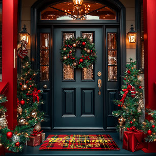 Elegant Red and Green Tartan Plaid Christmas  Doormat