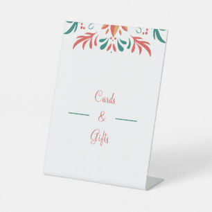 Elegant Red And Green Wedding Cards And Gifts Pedestal Sign