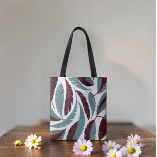 Elegant Red and Grey Feather Cascade Pattern Tote Bag