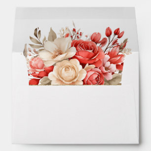 Elegant Red and Ivory Rose Wedding Envelope