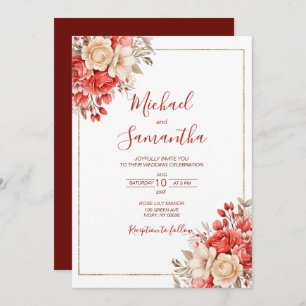 Elegant Red and Ivory Rose Wedding Invitation