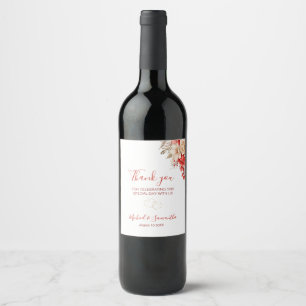 Elegant Red and Ivory Rose Wedding Wine Label