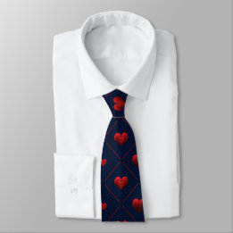 Elegant Red and Navy Hearts on Hearts Graphic Tie