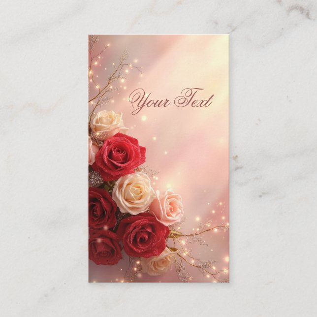 Elegant Red and Pink Fantasy Wedding Roses Business Card (Front)