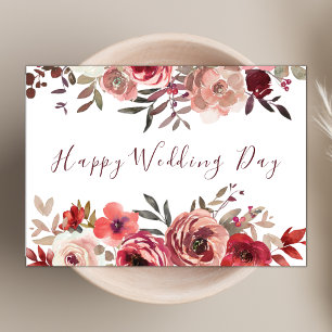 Elegant Red and Pink Floral Chic Happy Wedding Day Card