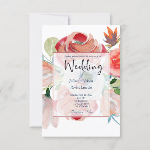 Elegant red and pink floral wedding invitation