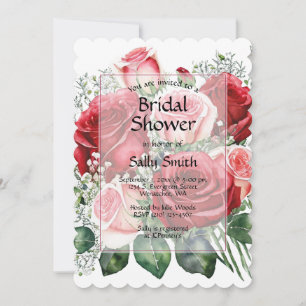 Elegant Red and Pink Roses Bridal Shower Invitation