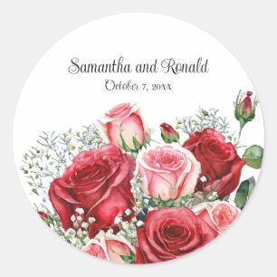 Elegant Red and Pink Roses Wedding Classic Round Sticker