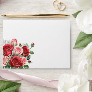 Elegant Red and Pink Roses Wedding Envelope