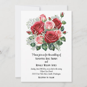 Elegant Red and Pink Roses Wedding Invitation