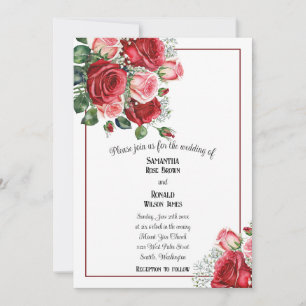 Elegant Red and Pink Roses Wedding Invitation