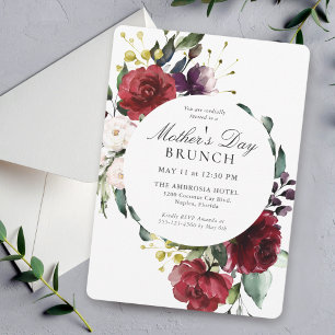 Elegant Red and Purple Floral Mothers Day Brunch Invitation