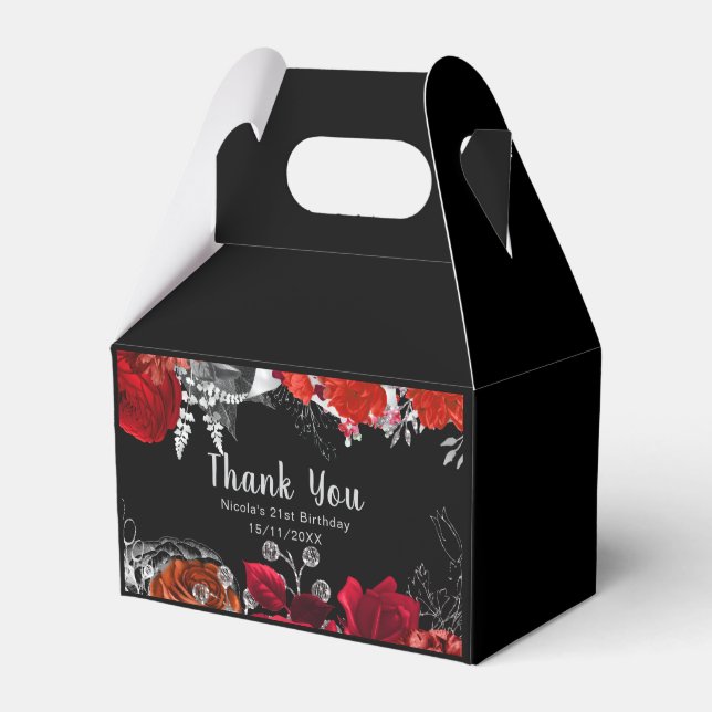 Elegant Red and Silver Flowers Birthday Favour Box (Front Side)