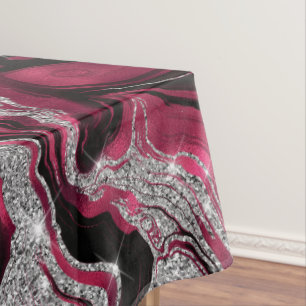 Elegant Red and Silver Glitter Agate Pattern Tablecloth