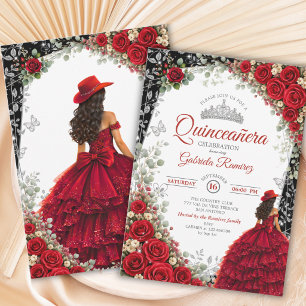 Elegant Red and Silver Watercolor Quinceañera  Invitation