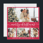 Elegant Red and White 4 Photo Collage Christmas Holiday Card<br><div class="desc">Elegant Calligraphy Minimalist Red and White 4 Photo Collage Merry Christmas Script Holiday Card. This festive, minimalist, whimsical four (4) photo holiday card template features a pretty photo collage and says „Merry Christmas and Happy New Year”! The „Merry Christmas” greeting text is written in a beautiful hand lettered swirly swash-tail...</div>