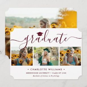 Elegant Red and White 4 Photo Graduation Announcement