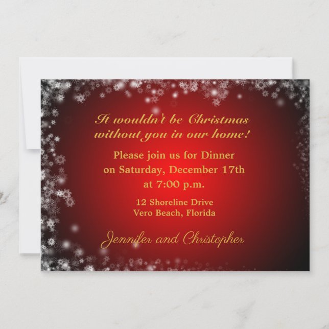 Elegant Red and White Christmas Dinner Invitation (Front)