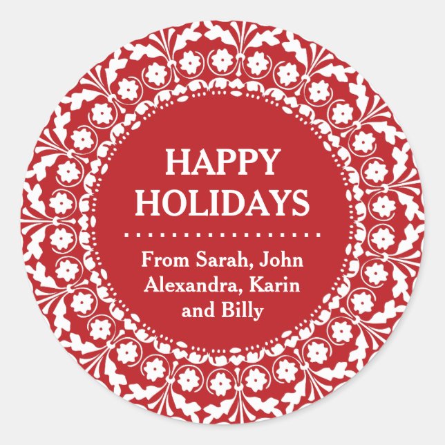 Elegant Red and White Christmas Labels Folk Art (Front)