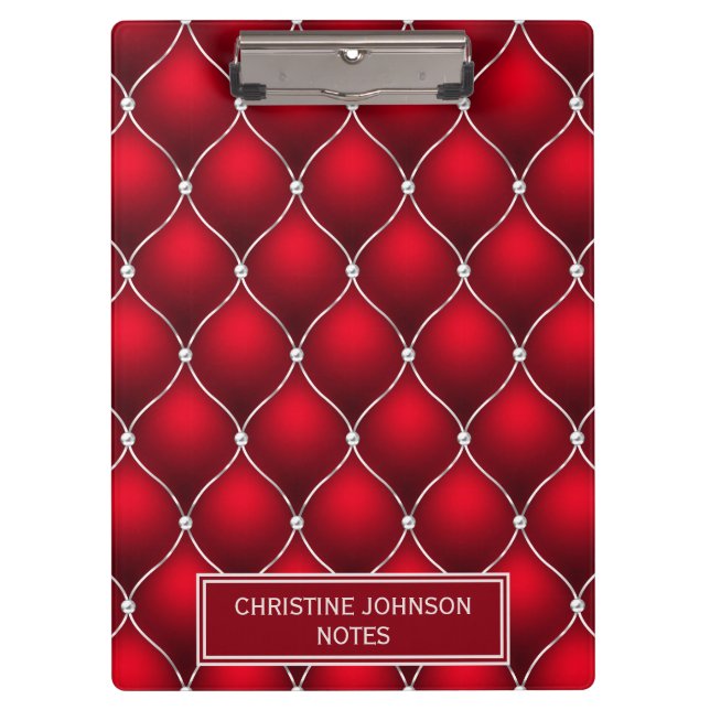 Elegant Red and White Criss-Cross Pattern Clipboard (Front)