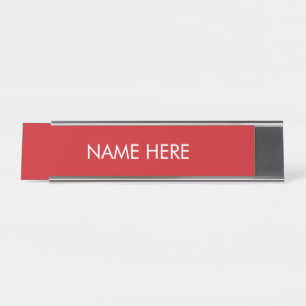 Elegant red and white custom name text desk name plate