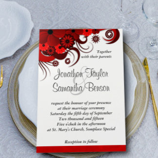Elegant Red and White Floral Custom Wedding Invite