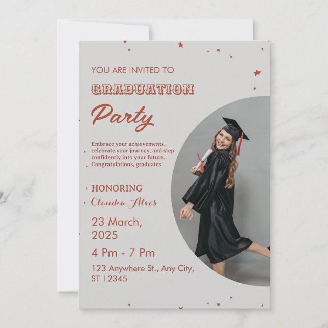Elegant Red and White Graduation Party Invitation (Front)