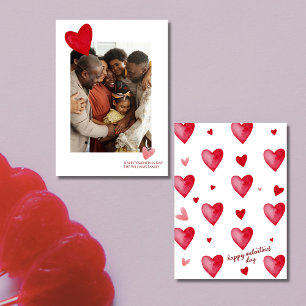 Elegant red and white heart photo Valentine’s Day Holiday Card