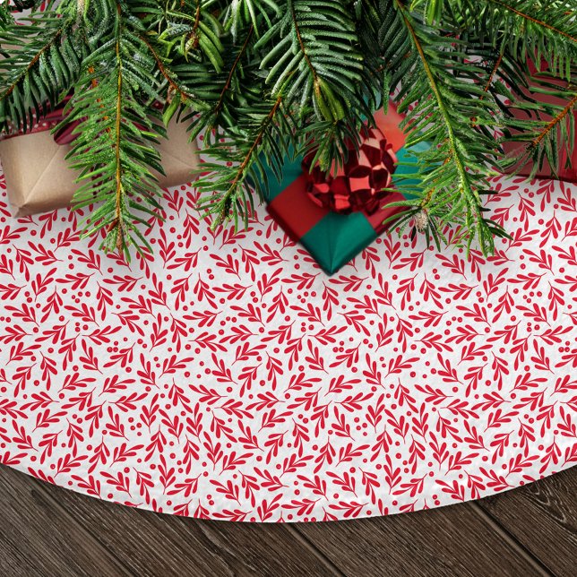 Elegant Red and White Holly Berries Christmas Brushed Polyester Tree Skirt (Creator Uploaded)