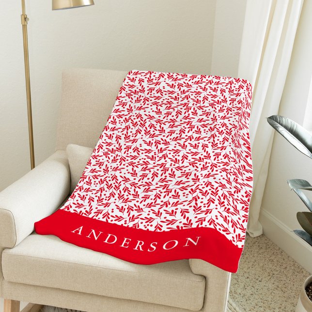 Elegant Red and White Holly Berries Personalised Fleece Blanket (Creator Uploaded)