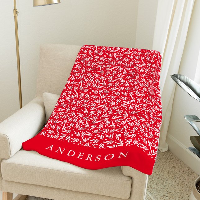 Elegant Red and White Holly Berries Personalised Fleece Blanket (Creator Uploaded)