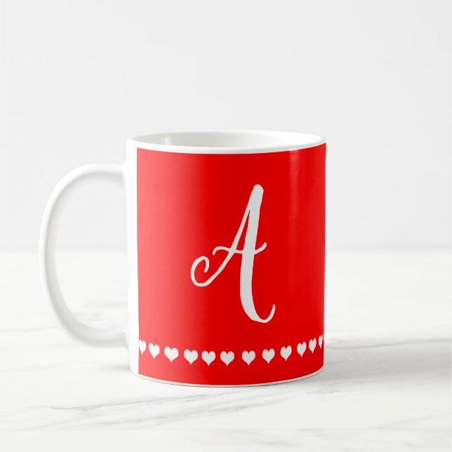 Elegant Red and White Monogram Initial   Coffee Mug (Left)