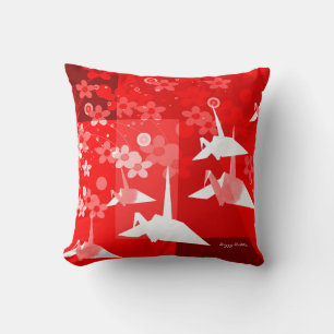 Elegant Red and White Origami Artwork Pillow